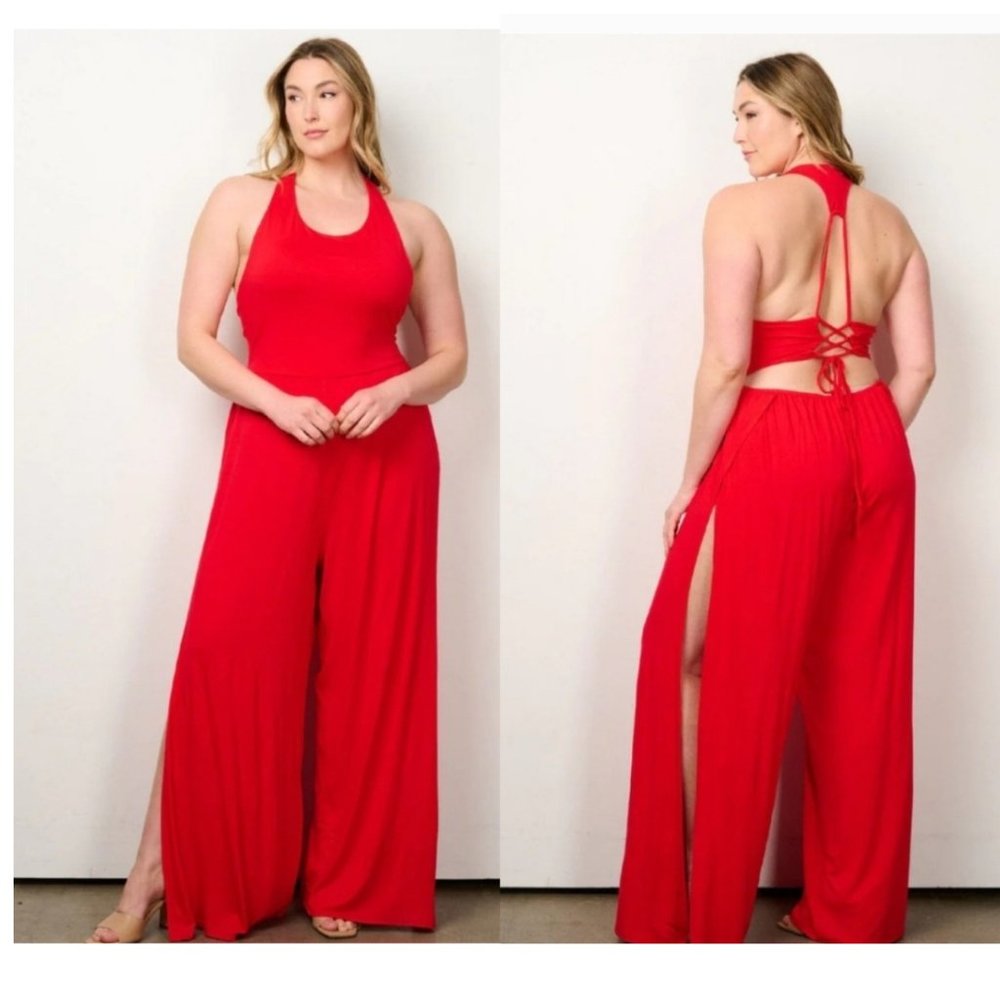 NWT 2X Stunning Wide Leg Backless Jumpsuit